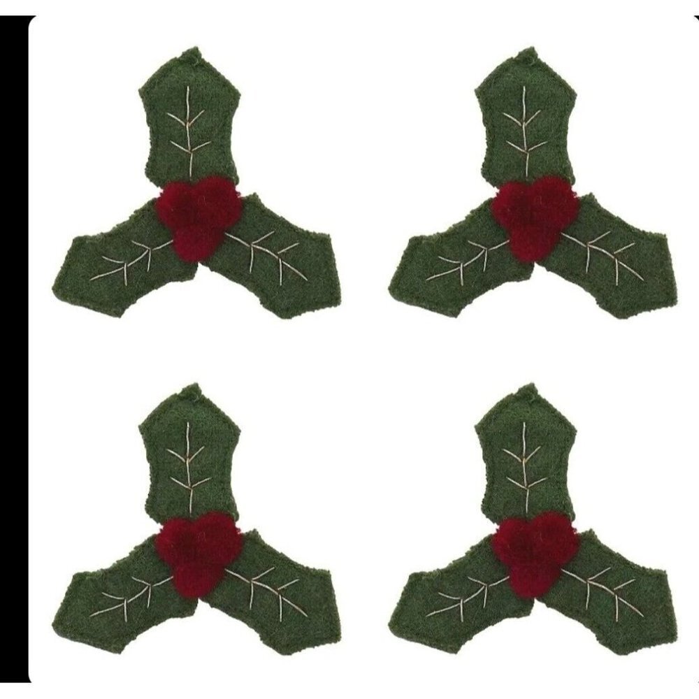St Nicholas Square Christmas Holly Napkin Rings Set of 8 NEW